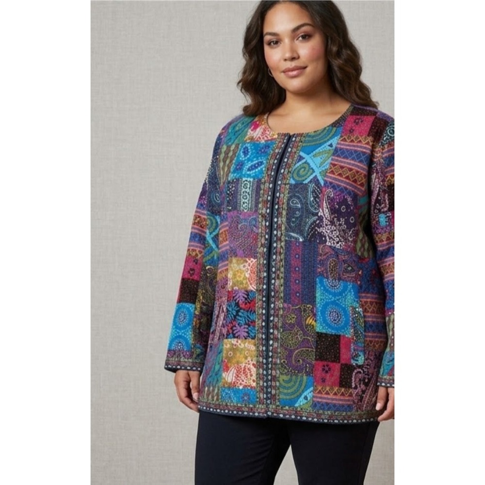 Plus Size Multicolor Patchwork Print Jacket